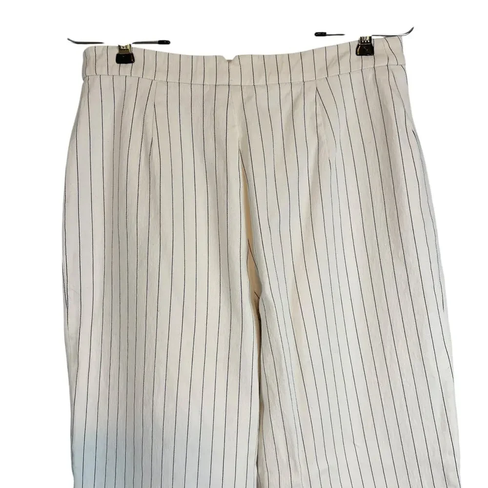 Burberry Navy White Pinstripe High Rise Pants Trousers Luxury Slacks Size 12 - Picture 4 of 7